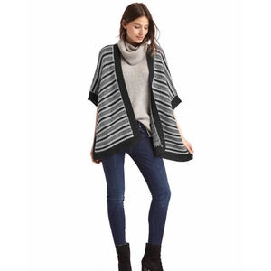 Gap Women Stripe Open Front Poncho Shrug One Size Black White‎ Open Front NWT